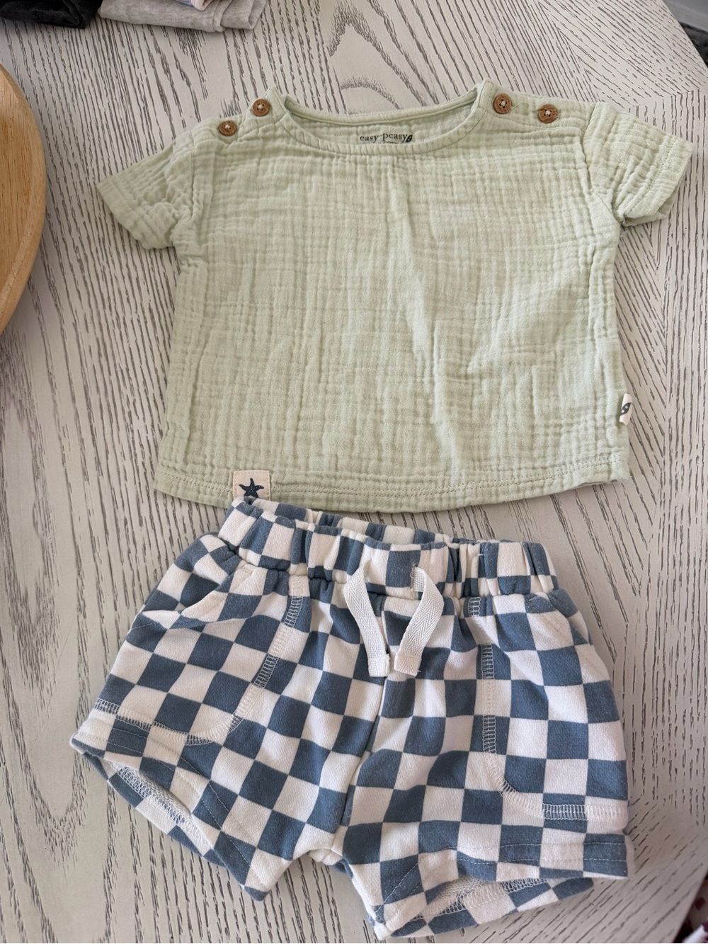 Easy Peasy Kids Mint Green Top & Blue Check Shorts Matching Set